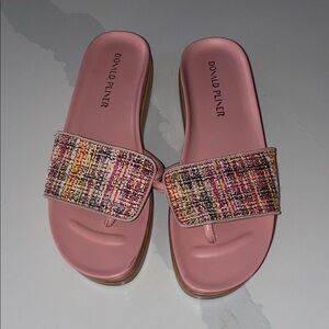 Donald J. Pliner Pink Slide Sandals with Multicolor Tweed Strap FiFi 8.5